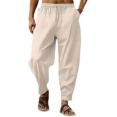 Herren Leinenhose Lang Leicht Sommerhose Einfarbiges Loose Fit Bequeme Freizeithose Mit Kordelzug Für Urlaub Strand Alltag Herren Hose Chino Sommer Atmungsaktiv Modisch von Generisch