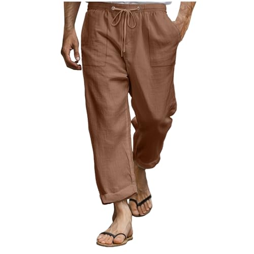 Herren Leinenhose Lang Leicht Sommerhose Einfarbiges Loose Fit Bequeme Freizeithose Mit Kordelzug Für Urlaub Strand Alltag Sommer Outfit Herren Lange Hose Klassisch Vielseitig von Generisch