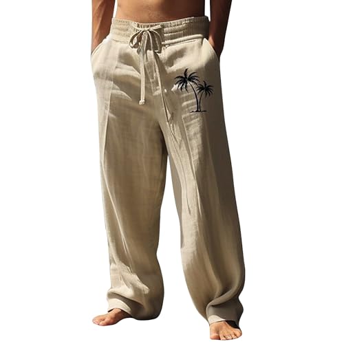 Herren Leinenhose Lang Leicht Sommerhose Jogginghose Activewear Loose Fit Freizeithose Für Zuhause Alltag Urlaub Strand Herren Hosen Sommer Weich Und Bequem von Generisch