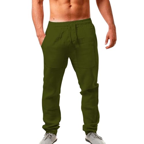 Herren Leinenhose Lang Leicht Sommerhose - Loose Fit Freizeithose Atmungsaktive Strandhose - Elastischer Bund Mit Kordelzug Stoffhose Yogahose Jogginghose Loungewear FüR Urlaub Strand Alltag von Generisch