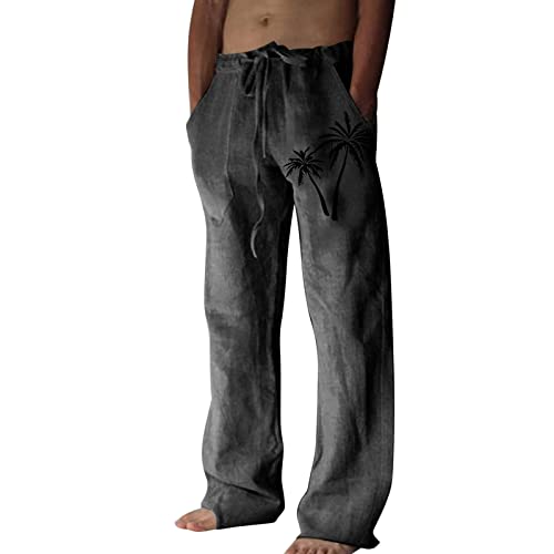 Herren Leinenhosen Lang Jogging Hose Leichte Sommerhose Freizeithose Übergröße Baggy Casual Lockere Strandhosen Sommer Atmungsaktiv Jogginghose Baumwolle Elastisch Taille Relaxhose (b-Dark Gray, XXXL) von Generisch