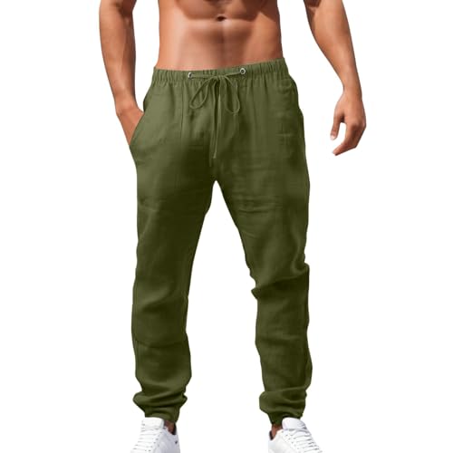 Herren Leinenhosen Lange Leichte Sommerhosen Lockere Freizeithosen Urlaub Strand Tägliche Freizeithosen Baggy Bequeme Einfarbige Hosen Relaxhose Herren Sommer Baumwolle Herrenhose (AG-a, XXL) von Generisch