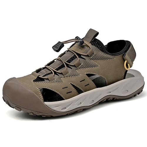 Herren Leisure Leder Sandalen Rutschfeste Sportsandalen Wanderschuhe im Freien Strandschuhe (Kachi,39) von Generisch