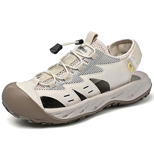 Herren Leisure Leder Sandalen Rutschfeste Sportsandalen Wanderschuhe im Freien Strandschuhe (Sandfarbe,43) von Generisch