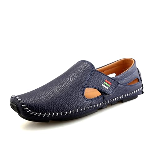 Herren Loafers Freizeitschuhe Slip on Fahrschuhe Penny Loafers Gummisohle Weiche Flache Bootsschuhe, blau, 47 1/3 EU von Generisch