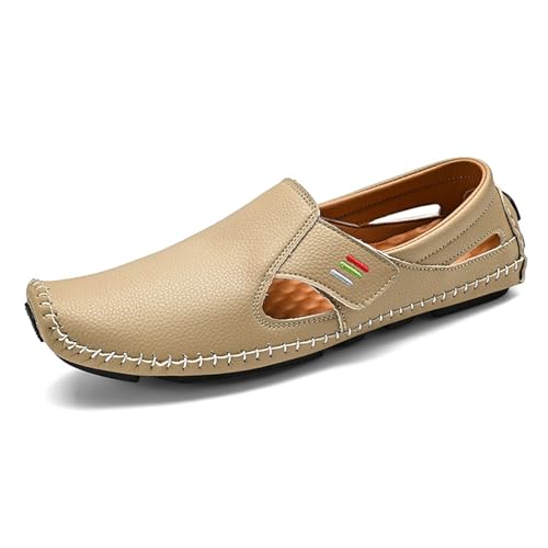Herren Loafers Freizeitschuhe Slip on Fahrschuhe Penny Loafers Gummisohle Weiche Flache Bootsschuhe, sand, 45 EU von Generisch