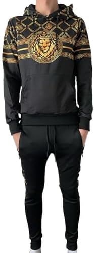 Herren Männer Trainingsanzug Jogginganzug Sportanzug Jogginghose Sweatshirt (DE/NL/SE/PL, Alphanumerisch, XXL, Regular, Regular, Schwarz-Gold) von Generisch