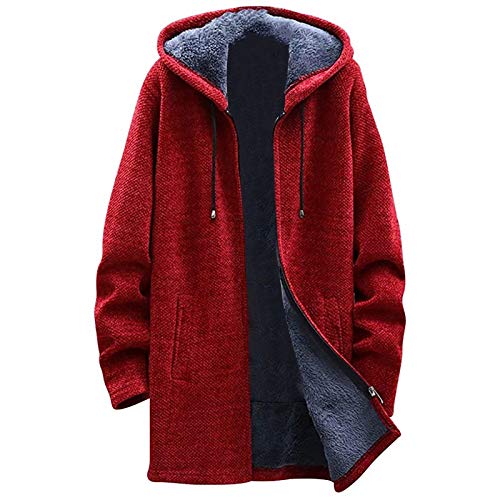 Herren Mantel Wolle Lang Kapuze Wollmantel Wintermantel Fleece Trenchcoat Freizeit Fleecemantel Verdickend Übergangsmantel Große Größen Bequeme Strickjacke Herrenmantel Winter Baumwolle Trenchcoat von Generisch