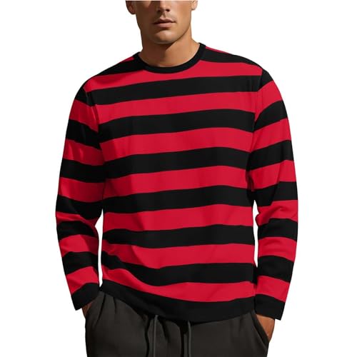 Herren Marine T-Shirt, gestreift, langärmlig, Rundhalsausschnitt, locker, fischerhemd, Langarmshirts, Ringelpulli Langarm, Longsleeve, Sommerliches Freizeitshirts Basic T-Shirt für Männer Geschenk von Generisch