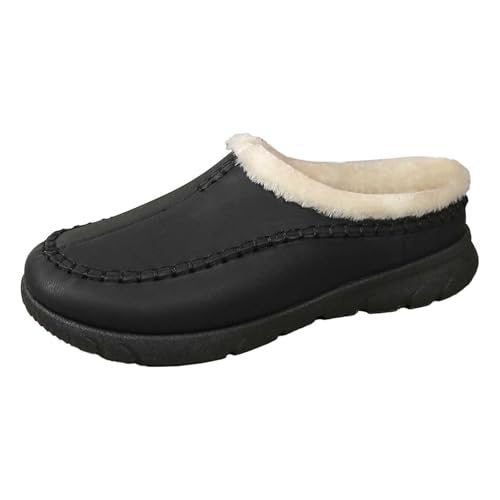 Herren Memory Foam Indoor Outdoor Warme Wolle Gefüttert Hausschuhe Rutschfeste Gummisohle Mokassin Hausschuhe Slip On Bequeme Hausschuhe Plüsch Shearling Futter Ideal für kühle Morgen, Schwarz , 41 EU von Generisch
