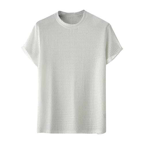 Herren Mesh Kurzarm T-Shirt in Uni-Farbe Atmungsaktives Sommer Shirt mit Rundhals Leichtes Bequemes Netzshirt Outdoor Alltag Klassisches Lockeres Basic Oberteil Luftiges Freizeitshirt heiße Tage von Generisch