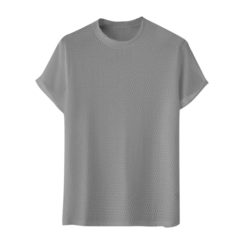 Herren Mesh Kurzarm T-Shirt in Uni-Farbe Atmungsaktives Sommer Shirt mit Rundhals Leichtes Bequemes Netzshirt Outdoor Alltag Klassisches Lockeres Basic Oberteil Luftiges Freizeitshirt heiße Tage von Generisch