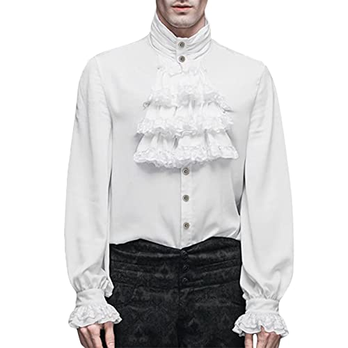 Herren Mittelalter Hemd Gothic Mens Ruffled Hemd Halloween Kostüm Kleidung Renaissance Shirt Herren Steampunk Viktorianisch Langarm Jabot Kragen Piraten Hemd Tops von Generisch