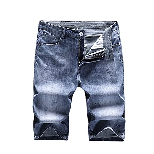 Herren Modische Biker-Denim-Shorts Lässige Overknee-Short-Jeans mit normaler Passform Lose Version Sommer Strand-Jeansshorts (36,Hellblau) von Generisch