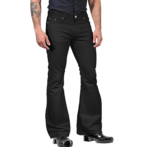 Herren Modische Lässig Einfarbig Hosen Mit Taschen Anzughose Schlaghose Langes Bequeme Freizeithose Bootcut Täglich Männer Hose Freizeit Outdoor Business Relaxhose Modern Herrenhose (Black, M) von Generisch