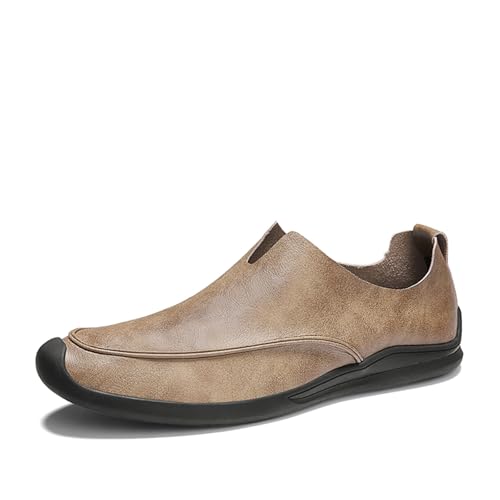 Herren-Mokassins, lässig, echtes Leder, rutschfest, leicht, flexibel, flach, Wandern, Fahren, Oxfords, khaki, 42 2/3 EU von Generisch