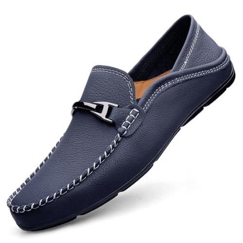 Herren-Mokassins aus echtem Leder, Slipper, für den täglichen Gebrauch, blau, 41 1/3 EU von Generisch