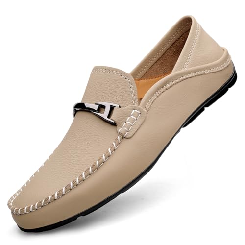 Herren-Mokassins aus echtem Leder, Slipper, für den täglichen Gebrauch, khaki, 47 1/3 EU von Generisch