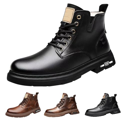 Herren Motorrad Stiefel Elegante Schnürstiefel Klassische Boots Biker Freizeitschuhe Wechselfußbett Stiefeletten Mid-Top Fashion Design Walking Ankle Boots Shoe for Men Botas Casuales Para Hombres von Generisch