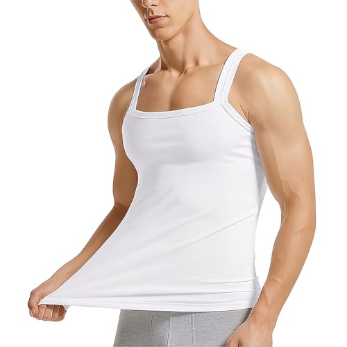 Herren-Muskel-Tanktop atmungsaktiv dehnbar athletisch für Workout Freizeit bequemes ärmelloses Sommer-Unterhemd mit schmaler Passform (White, L) von Generisch