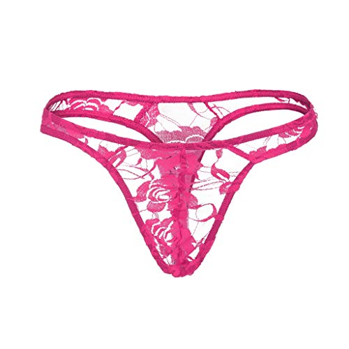 Herren Nahtlos String Sexy Thong Glatt Seidig Leichte Spitzen Unterwäsche Offener Durchsichtig Atmungsaktive Mikrofaser Herren Tanga Niedrige Bundhöhe String Tangas， Hotpink， Einheitsgröße von Generisch