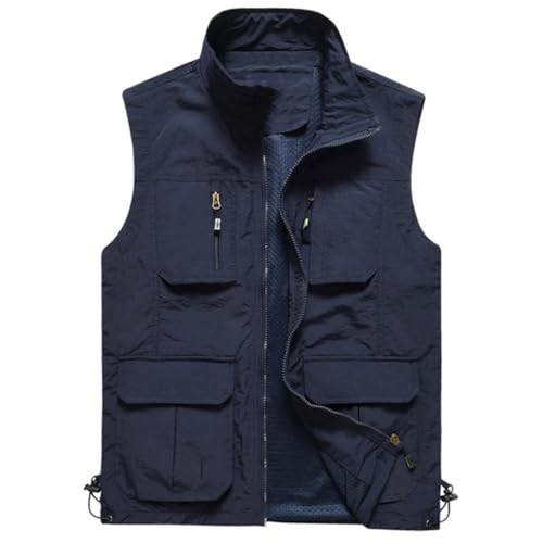 Herren-Netzweste, mehrere Taschen, schnell trocknend, ärmellos, Reporter, lockere Outdoor-Weste, dünne Weste, dunkelblau, XL Herren-Netzweste, mehrere Taschen, schnell trocknend, ärmellos, Reporter, lockere Outdoor-Weste, dünne Weste, dunkelblau, XL von Generisch