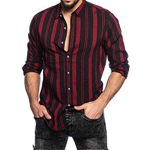 Herren Oberhemden Langarm Comfort Herren Fickelknopf Multicolour-Hemd gestreiftes Revers für Männer Hemden für Männer Herren Business Hemd (Wine, XL) von Generisch