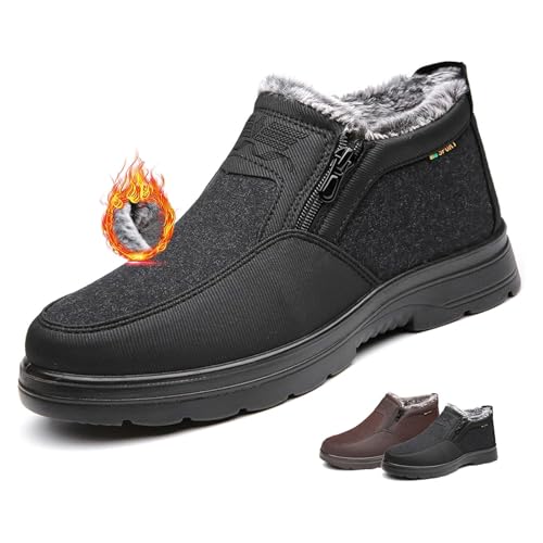 Herren Orthopädische Warme Schneestiefel Wasserdicht Stiefel für Männer Breite Wanderschuhe rutschfeste Winter Fleece Stiefel mit seitlichem Reißverschluss, Schwarz , 39.5 EU von Generisch
