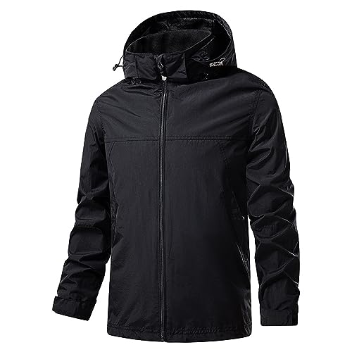 Herren Outdoor Wasserdichte Jacke Leichte Winddicht Outdoorjacke Klettern Wandern Kleidung Windbreaker Winddicht Jacke Schwarz Wandern Jacken Einfarbig Klassisch Wandern Jacken (Black, XXXXL) von Generisch