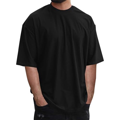 Herren Oversized T-Shirt mit Drop-Shoulder & Weiten Ärmeln Klassisches Rundhals Basicshirt Atmungsaktives Feuchtigkeitsableitendes Sommer Oberteil Leichtes Bequemes Lockeres Freizeitshirt von Generisch