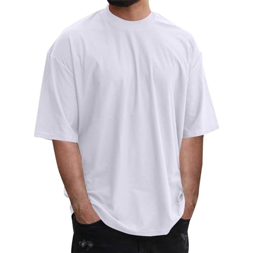Herren Oversized T-Shirt mit Drop-Shoulder & Weiten Ärmeln Klassisches Rundhals Basicshirt Atmungsaktives Feuchtigkeitsableitendes Sommer Oberteil Leichtes Bequemes Lockeres Freizeitshirt von Generisch
