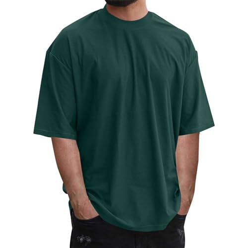 Herren Oversized T-Shirt mit Drop-Shoulder & Weiten Ärmeln Klassisches Rundhals Basicshirt Atmungsaktives Feuchtigkeitsableitendes Sommer Oberteil Leichtes Bequemes Lockeres Freizeitshirt von Generisch