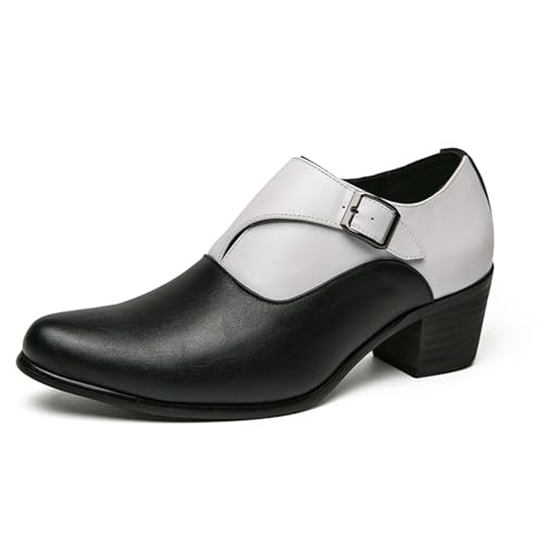 Herren-Oxford-Schuhe, spitzer Zehenbereich, klobige Absätze, modische Slip-On-Loafer, niedrige Oberseite, Chelsea, Business, formelle Derby-Schuhe, schwarz / weiß, 42.5 EU von Generisch