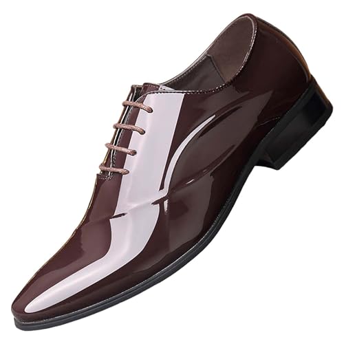 Herren-Oxford-Schuhe mit klassischer Schnürung, bequem, weiches Lederfutter, spitzer Zehenbereich, niedriger Absatz, für Business, formelle Kleidung mit rutschfester Sohle, braun, 42 1/3 EU von Generisch