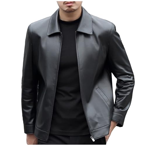 Herren PU Lederjacke Slim Fit Kurzmantel Zip Motorradjacke mit Taschen, Motorrad Lederjacke Herren Vintage Jacke Männer Freizeitjacke Leather Jacket Men Herrenjacke Oberbekleidung von Generisch