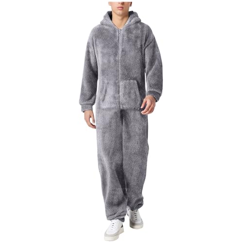 Herren Paar Jumpsuit Kuschelig Lustig Lang Pyjama Winter Warm Plüsch Overall Schlafoverall Reißverschluss Teddy Fleece Einteiler Onesie Einteiler Onesie Schlafanzug Hausanzug von Generisch