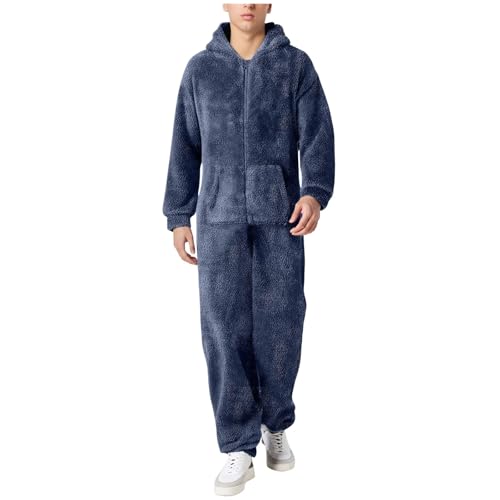 Herren Paar Jumpsuit Kuschelig Lustig Lang Pyjama Winter Warm Plüsch Overall Schlafoverall Reißverschluss Teddy Fleece Einteiler Onesie Einteiler Onesie Schlafanzug Hausanzug von Generisch