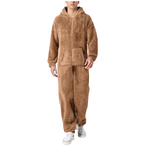 Herren Paar Jumpsuit Kuschelig Lustig Lang Pyjama Winter Warm Plüsch Overall Schlafoverall Reißverschluss Teddy Fleece Einteiler Onesie Einteiler Onesie Schlafanzug Hausanzug von Generisch
