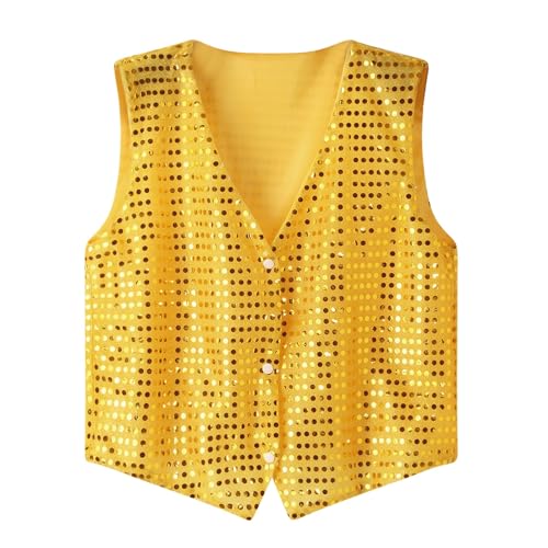 Herren Pailletten Weste Glitzer Hemd V-Ausschnitt Anzugweste Glänzende Anzug Festlich Kostüm Glitzer Gilet ärmellos Disco Jacke Herrenweste Glänzender Faschingskostüm Party Karneval Kostüm Tank Top von Generisch
