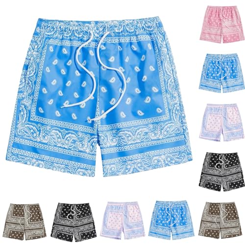 Herren Paisley Shorts Mesh Grafik Bandana Print Boho Sommer Strand Leichte Kordelzug Shorts Baumwolle leichte Shorts mit Kordelzug Herren Paisley Shorts Mesh Grafik Bandana Print Boho Sommer Strand Leichte Kordelzug Shorts Baumwolle leichte Shorts mit Kordelzug von Generisch