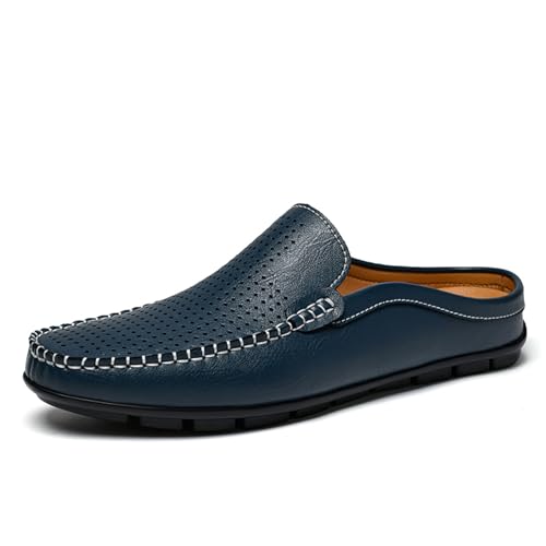 Herren-Pantoletten, Clog, atmungsaktiv, Leder, Schlupfschuhe, lässige Loafers, Blue Hollow, 38 2/3 EU von Generisch