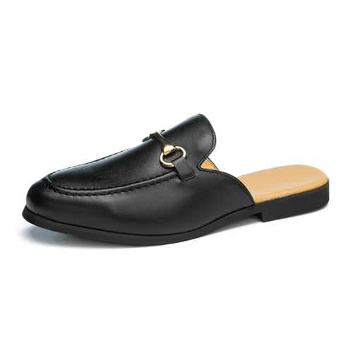 Herren-Pantoletten mit spitzem Zehenbereich, flach, bequem, rückenfrei, Loafers, Schnalle, modische Hausschuhe für Herren, Schwarz , 42 2/3 EU von Generisch