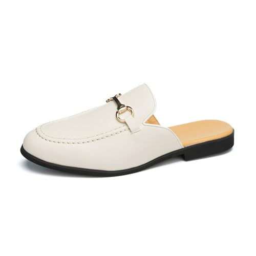Herren-Pantoletten mit spitzem Zehenbereich, flach, bequem, rückenfrei, Loafers, Schnalle, modische Hausschuhe für Herren, beige, 39 1/3 EU von Generisch