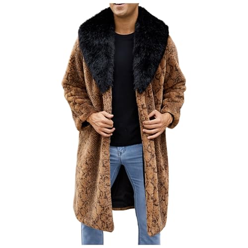 Herren Pelzmantel Lang Felljacke Winter Herren Farbblock Leopardenmuster Dicke Flauschige Langarm Kunstfell Mantel Warm Oberbekleidung Luxus Fell Lange Jacke Warme Winddichte Weiche Overcoat Kunstpelz von Generisch