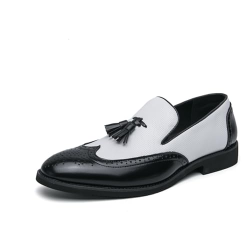 Herren Penny Loafers Quasten Casual Slip On Schuhe und Jäten Kleid Schuhe für Männer, schwarz / weiß, 39 2/3 EU von Generisch