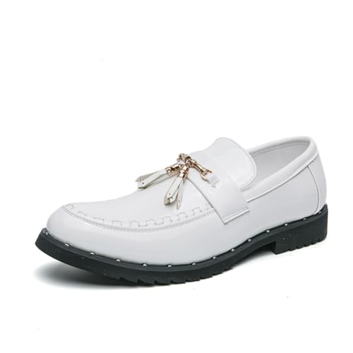 Herren Penny Loafers mit Quasten, lässige Slip-On-Schuhe, Party, Jäten, Kleid Schuhe für Herren, weiß, 44 EU von Generisch