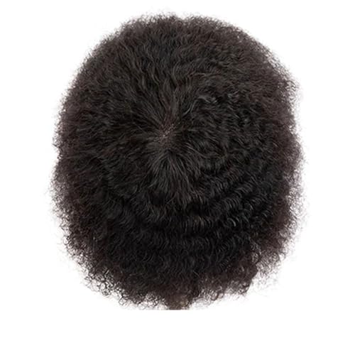 Herren-Perücke mit Spitze und NPU-Basis, Echthaar-Perücke für dauerhafte Kapillarprothese, natürliches schwarzes lockiges Haar, System-Einheit, 120, 6 x 8 # Deep Wave 1B von Generisch