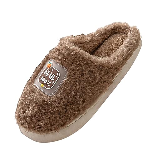 Herren Plüsch Fleece Indoor Outdoor Hausschuhe mit Weiches Futter Rutschfeste Gummisohle Warme Mule House Schuhe Flauschiges Obermaterial mit Cartoon Patch Slip On Bequeme Winter Hausschuhe Leicht und von Generisch
