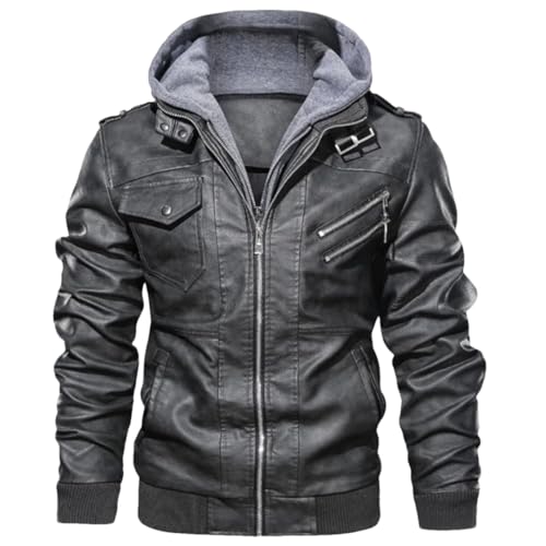 Herren Plüsch PU Kapuze Lederjacke Fake Zweiteiler Set Mantel Reißverschluss Motorrad Outwear, Dunkelgrau9, L Herren Plüsch PU Kapuze Lederjacke Fake Zweiteiler Set Mantel Reißverschluss Motorrad Outwear, Dunkelgrau9, L von Generisch