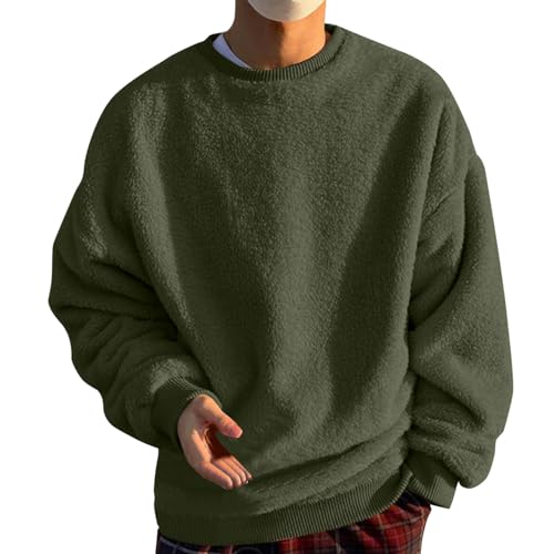 Herren Plüsch Pullover Teddy-Fleece Oberteile Oversize Sweatshirt Fuzzy Plüsch Teddy Pulli Tops für Herbst Winter (01 Armeegrün, 5XL) von Generisch